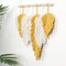 Handmade Macrame Wall Hanging Feather Boho Wall Decor Yellow Chic Woven Leaf Tassels Decoration Cotton Ornaments Tapestry Room Decor For Bedroom Living Room Apartment Porch Gifts for Teen Girl Women